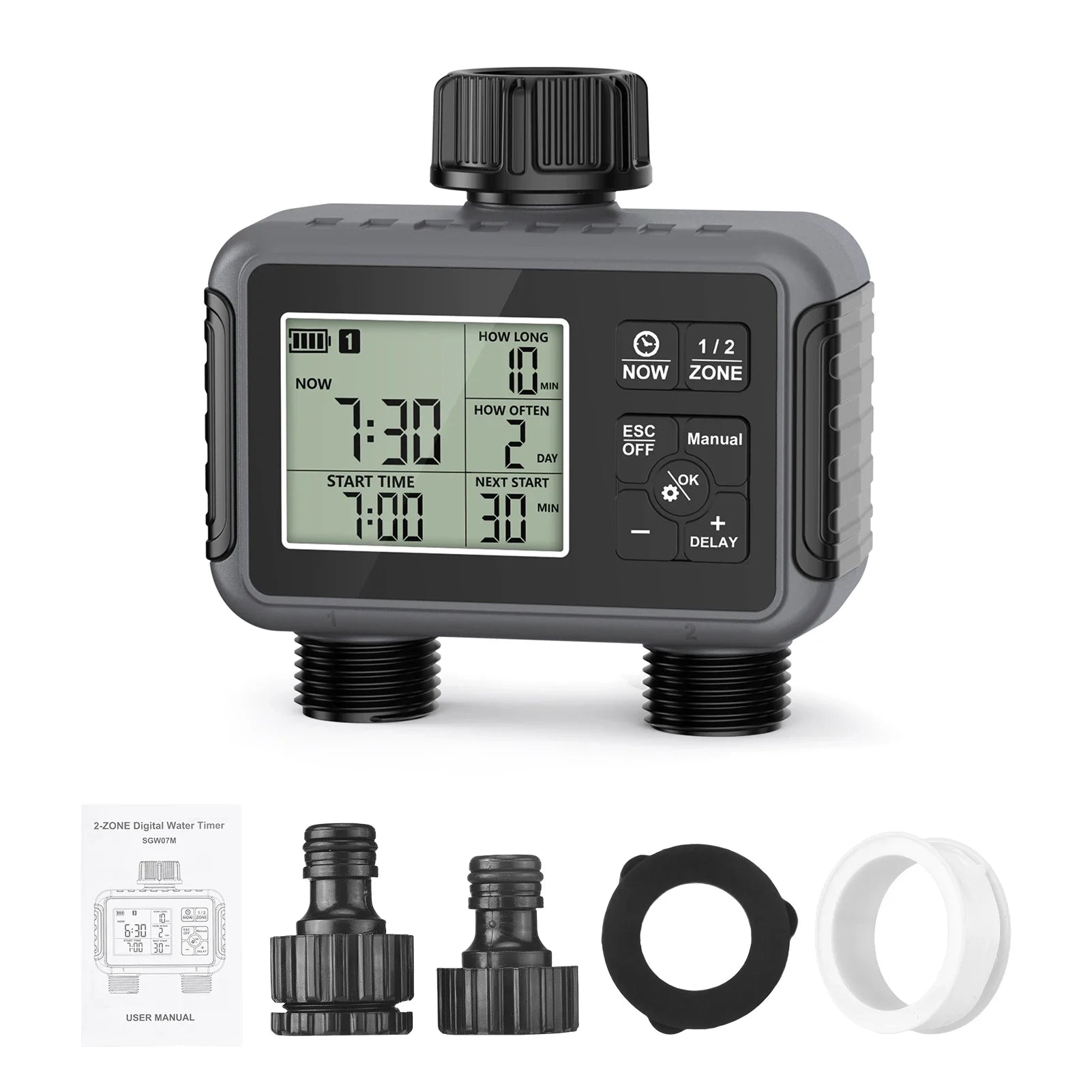 Wassertimer Gartenbewässerungssystem 2 Ausgänge Automatische Zeitventile Controller Regenverzögerung Bewässerung Großes LCD IPX5 Wasserdicht 
