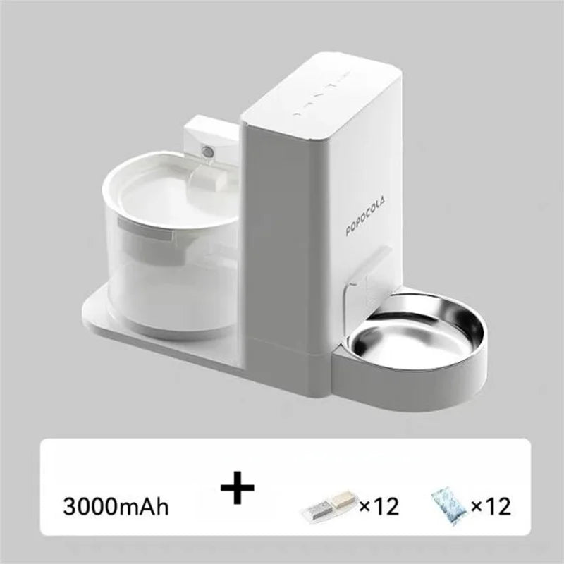 Wireless Cats Water Feeder Material Feeding and Soak Rechargeable Battery Operated Gravity Stainless Food Bowl Pet Fountain
