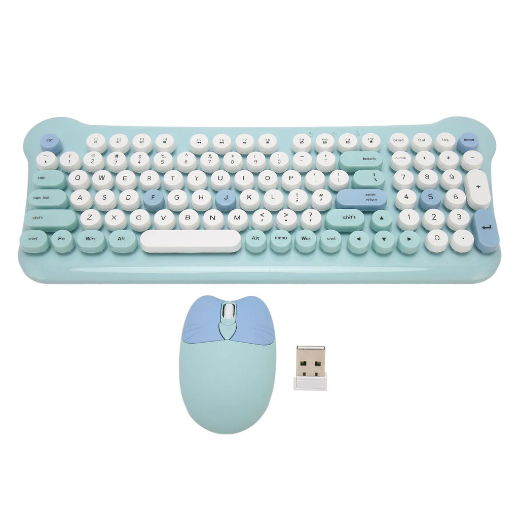 Colorful Keyboard and Mouse Plug and Play Wireless Keyboard and Mouse Set Responsive with Round Keycaps for Laptops PC Desktops