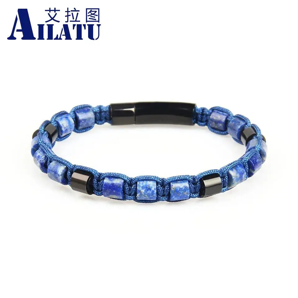 Ailatu 10 teile/los Neue Freundschaft Armband, 6mm Tiger Auge, Lapis Stein, schwarz Onyx Zylinder Perlen Edelstahl Schmuck für Männer
