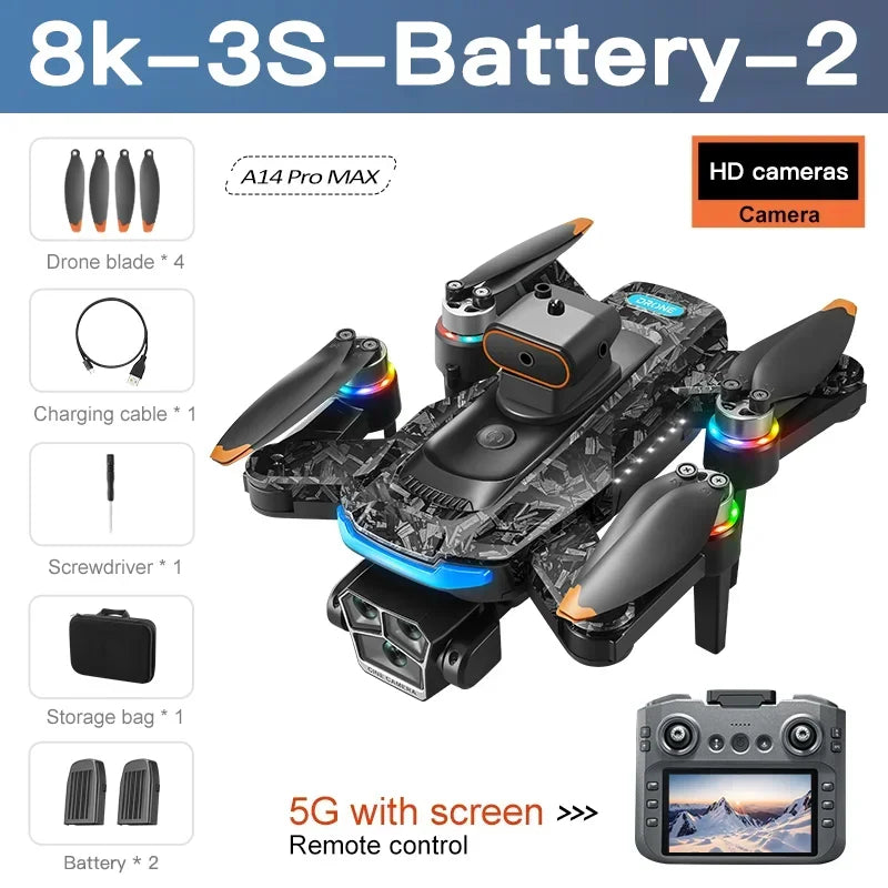 Xiaomi A14 PRO MAX Drohne Brushless 8K drei HD-Kamera Fernbedienung mit Bildschirm Optischer Fluss Intelligenter faltbarer Quadcopter
