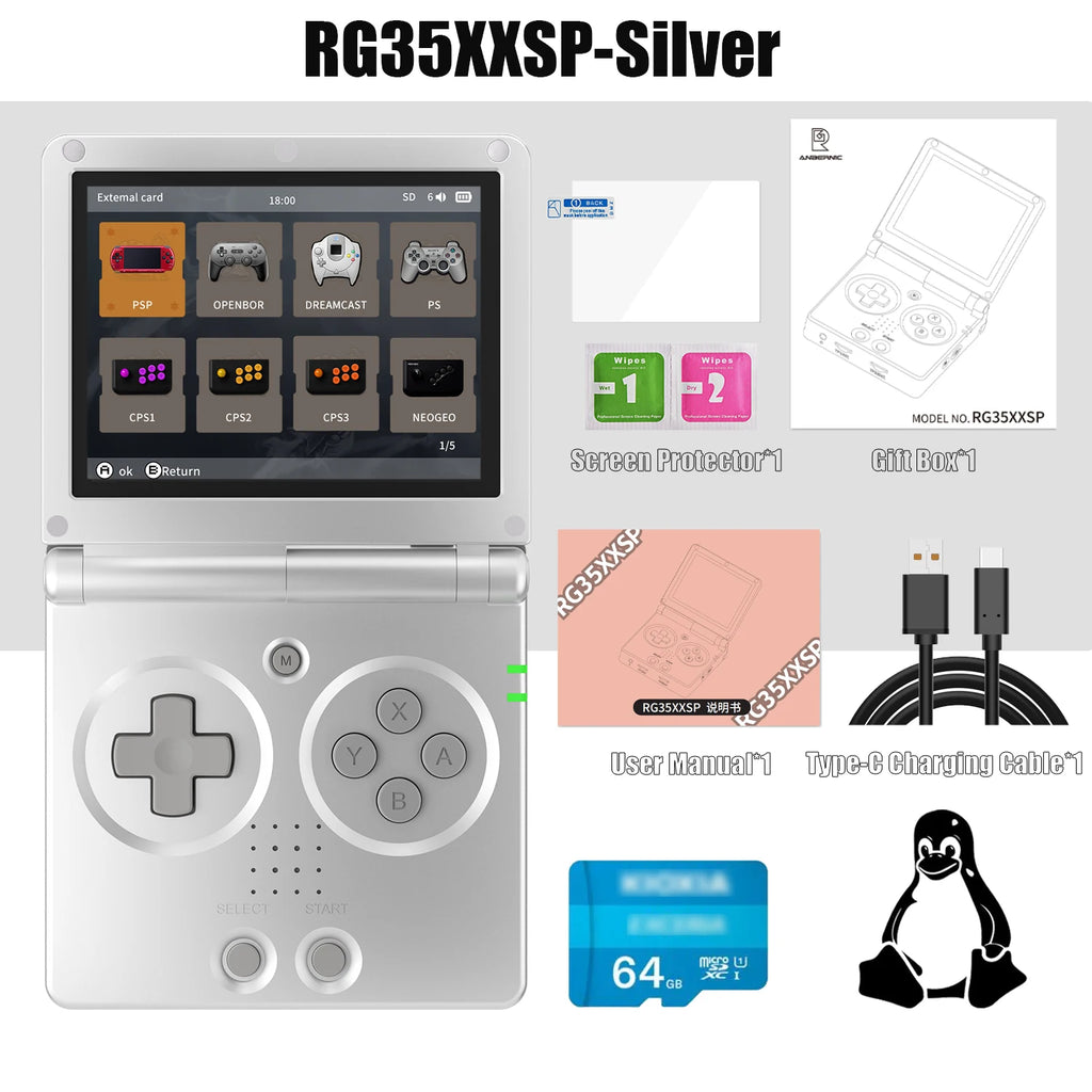 ANBERNIC NEW RG35XXSP Flip Handheld Game Console 3.5 Inch IPS Clamshell Video Gaming Console 64 Bit Linux System 64G Online Play