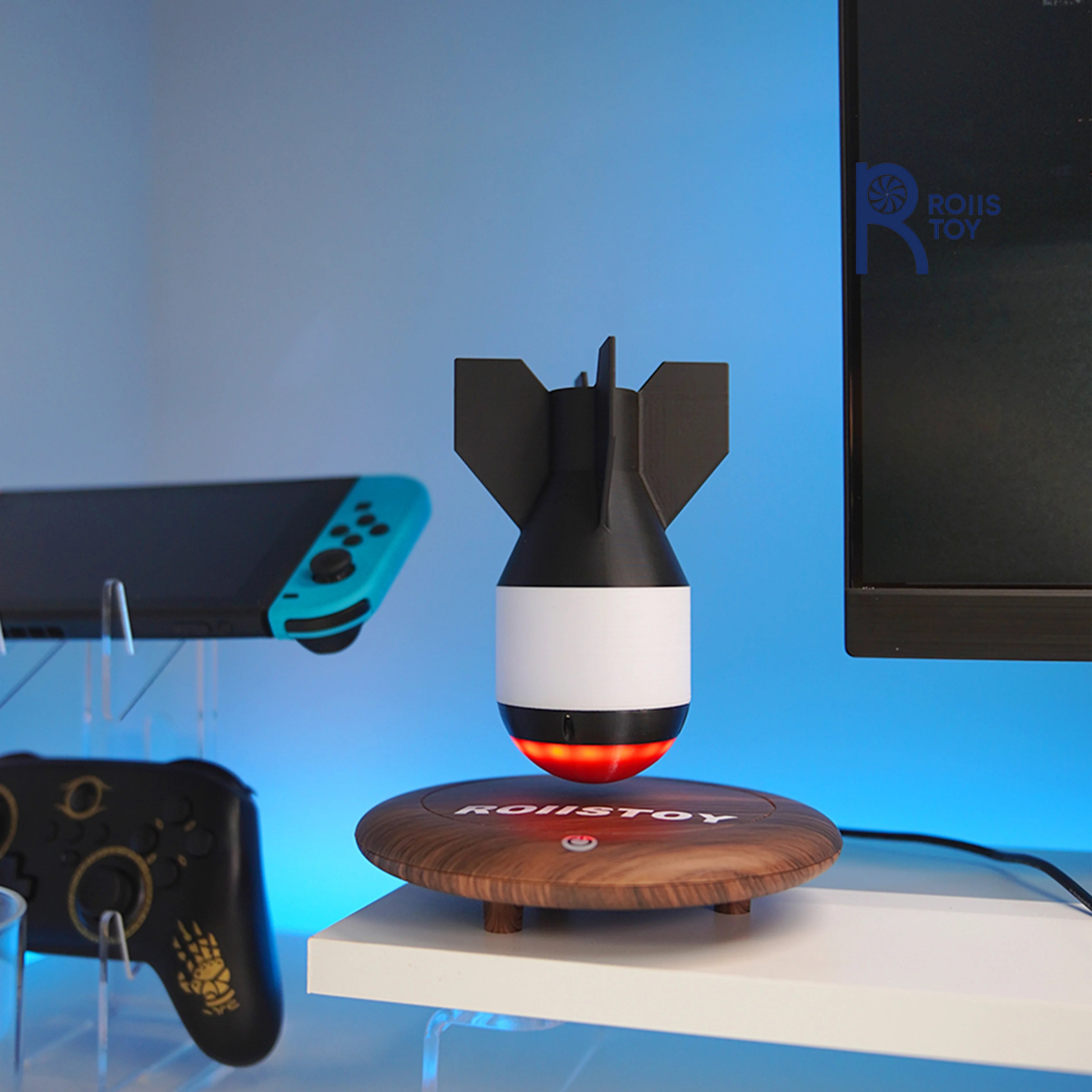 Verstellbares schwebendes Raketenmodell mit RGB-Lichtbasis für Gaming-Setup und Schreibtischdekoration für Technikbegeisterte. Cooles Geschenk für Männer