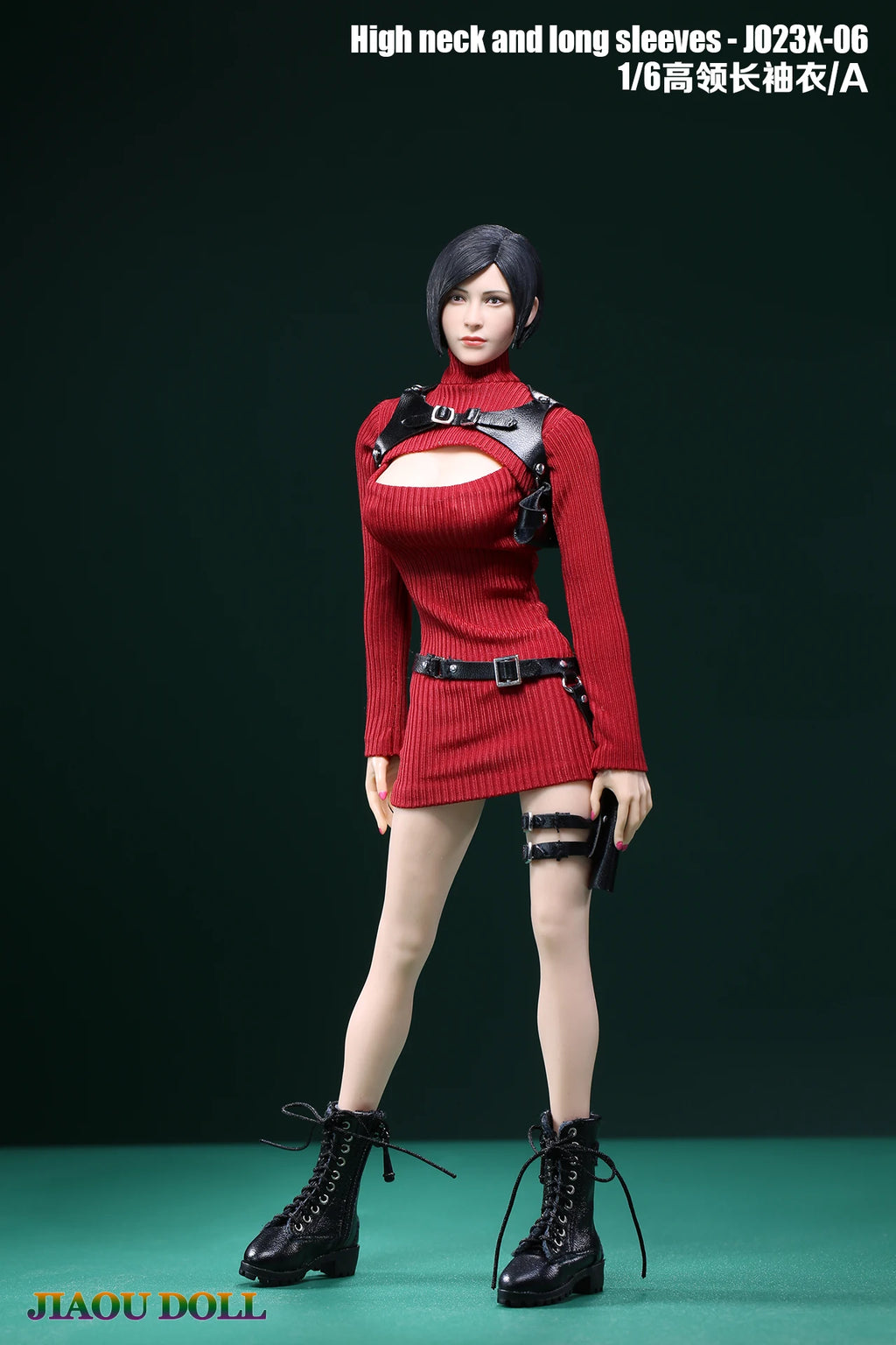 JO23X-06 1/6 Scale Ada Wong Red High Neck Long Sleeves Sweater Holsters Set Fit 12'' Female Soldier Action Figure Body Dolls