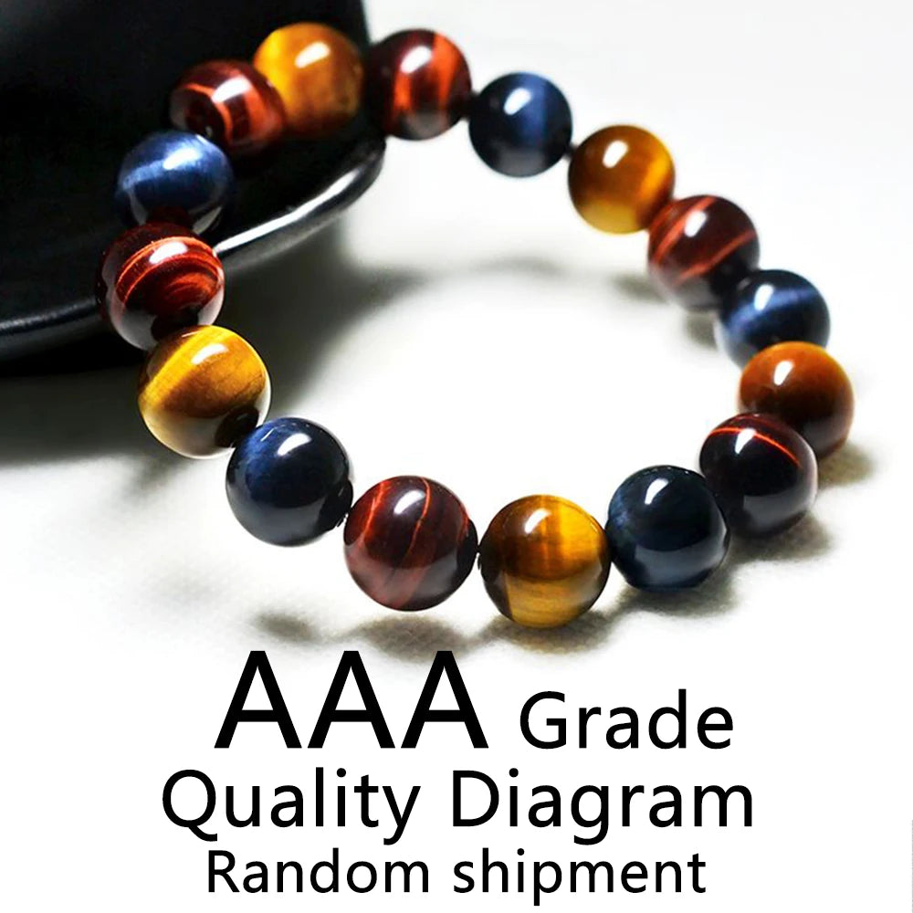 Colored Tiger Eye Bracelet Men and Women Charm Natural Stone Jewelry Healing Buddha Elastic Rope Couple Crystal Bead Bracelet
