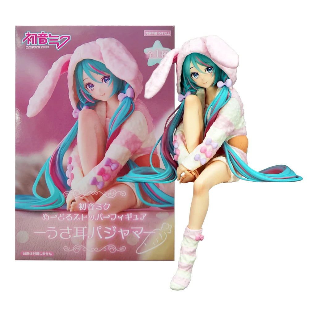 15CM Anime HATSUNE MIKU Figure Noodle Stopper Figure Rabbit Ear Pajamas Model Toy Doll Aciton Figure Collection Gift PVC