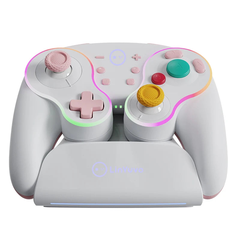 LinYuvo Retro RGB Multicolor Light Wireless Gamepad for Switch Pro with Fast Charging Dock KS62