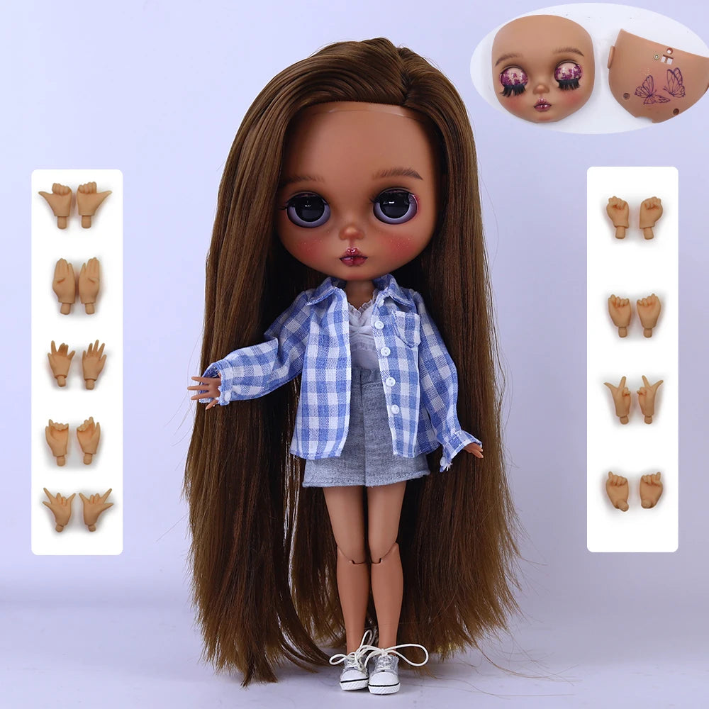 ICY DBS Blythe Doll 1/6 jiont Body 30cm Hand-Painted Set Black Skin Lilac Makeup BJD Toy Fashion Gift