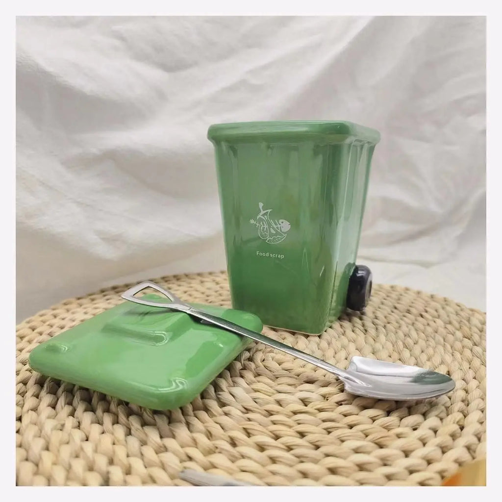 Funny Trash Can Ceramic Mug, Trendy Green Office Coffee Mugs, Breakfast Milk Oat Cups, Couple Water Cup,Birthday Gift Kawaii Cup