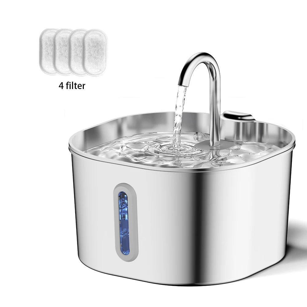 2.2L Automatic Cat And Dog Water Fountain With Faucet Stainless Steel Filter Silent Water Pump Cat Water Fountain Supplies