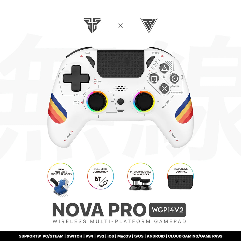 FANTECH NOVA PRO WGP14V2 Gaming Controller Anti-Drift Hall Effect Sticks and Force-switchable Tirgger Wireless Gamepad for PS4