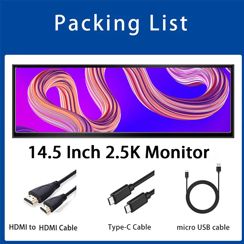 12,3/14,5 Zoll Touchscreen-Monitor HDMI &amp; Typ C 1920 x 720/2,5 K IPS-Display LCD-Leiste Computer-Temperaturanzeige Breitbild