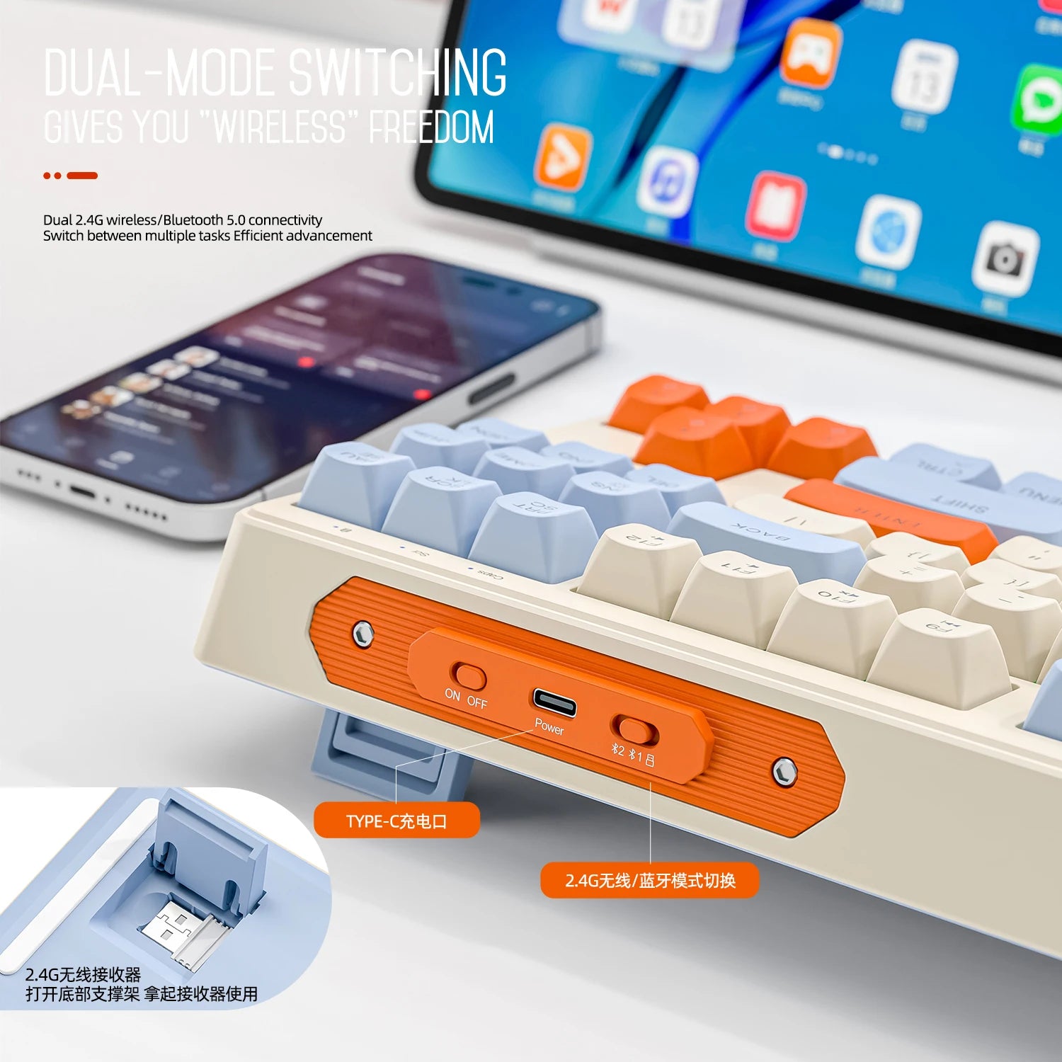 M87 Wireless Keyboard and Mouse Combo, Bluetooth Dual Mode, PBT,Backlit,Rechargeable Keyboard Mouse Kit for Silent Office Gaming
