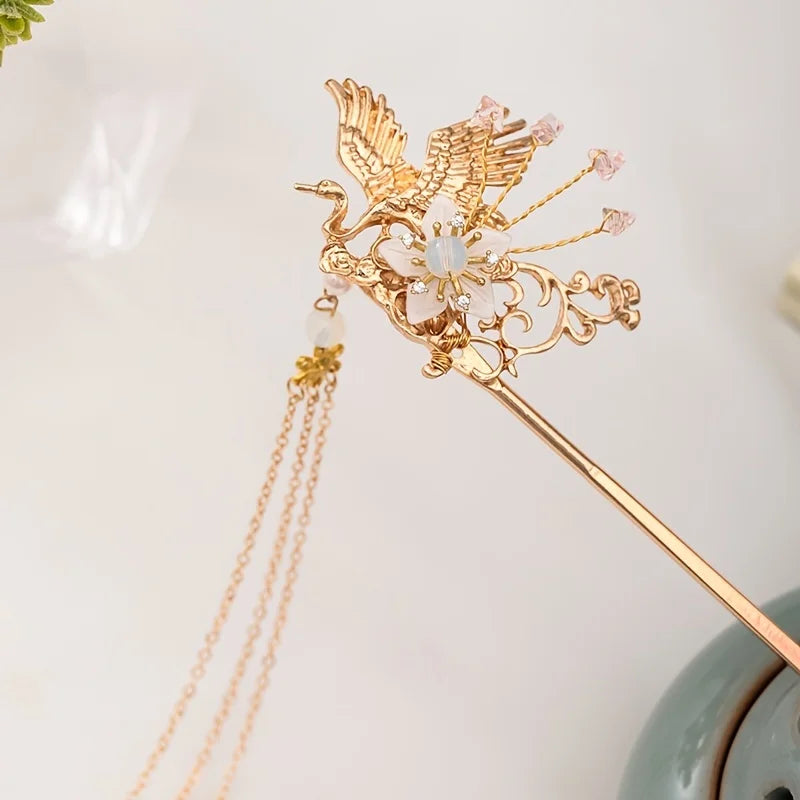 Pearl Crystal Hairpin Headband For Women Bride Chinese Style Hanfu Wedding Bridal Hair Accessories Jewelry Hairpin Headband Gift