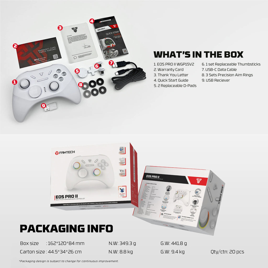 FANTECH EOS PRO II Wireless Gamepad Hall Effect Joysticks Triggers RGB Light Gaming Controller With New Upgrade 1000hz