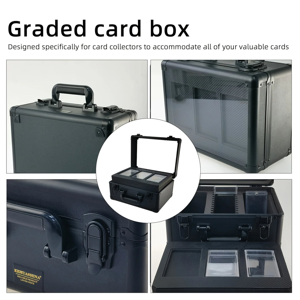3-Row Card Storage Box Case with Transparent Cover for PSA Graded Slabs - Sports Card Holder Organizer for Trading Cards