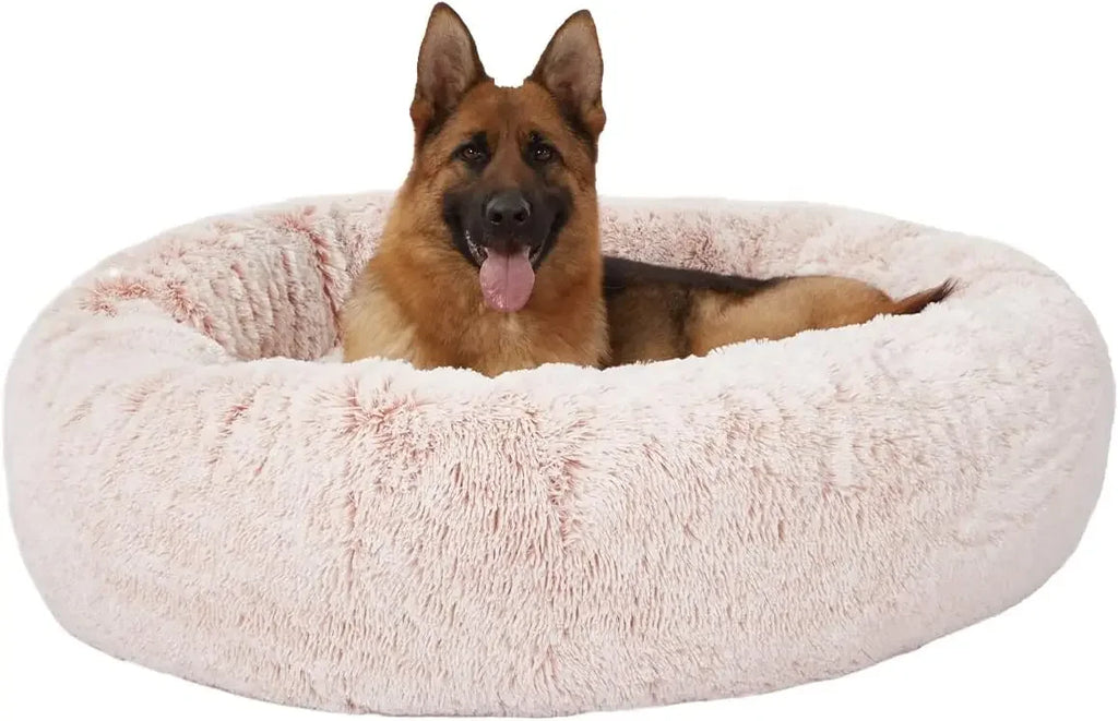 Calming Donut Dog Bed, 45 Inches Round Fluffy Dog Beds for Extra Large Dogs, Anti-Anxiety Plush Dog Bed, Washable Pet Bed