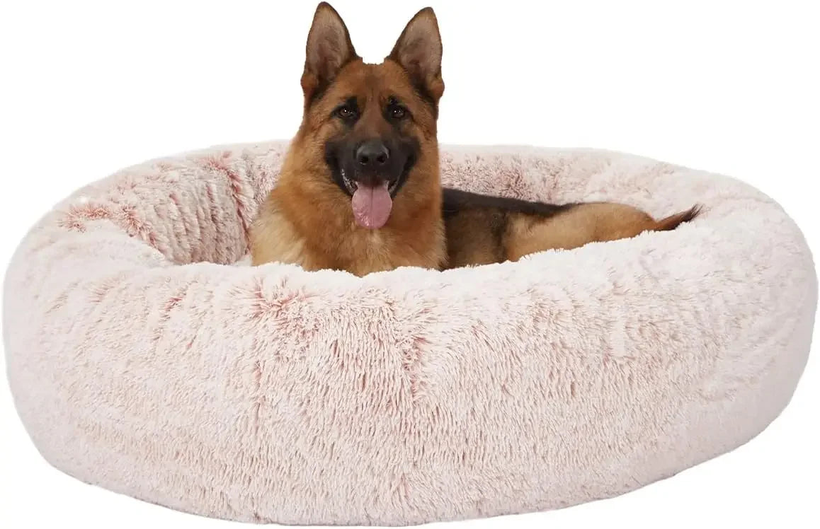 Calming Donut Dog Bed, 45 Inches Round Fluffy Dog Beds for Extra Large Dogs, Anti-Anxiety Plush Dog Bed, Washable Pet Bed