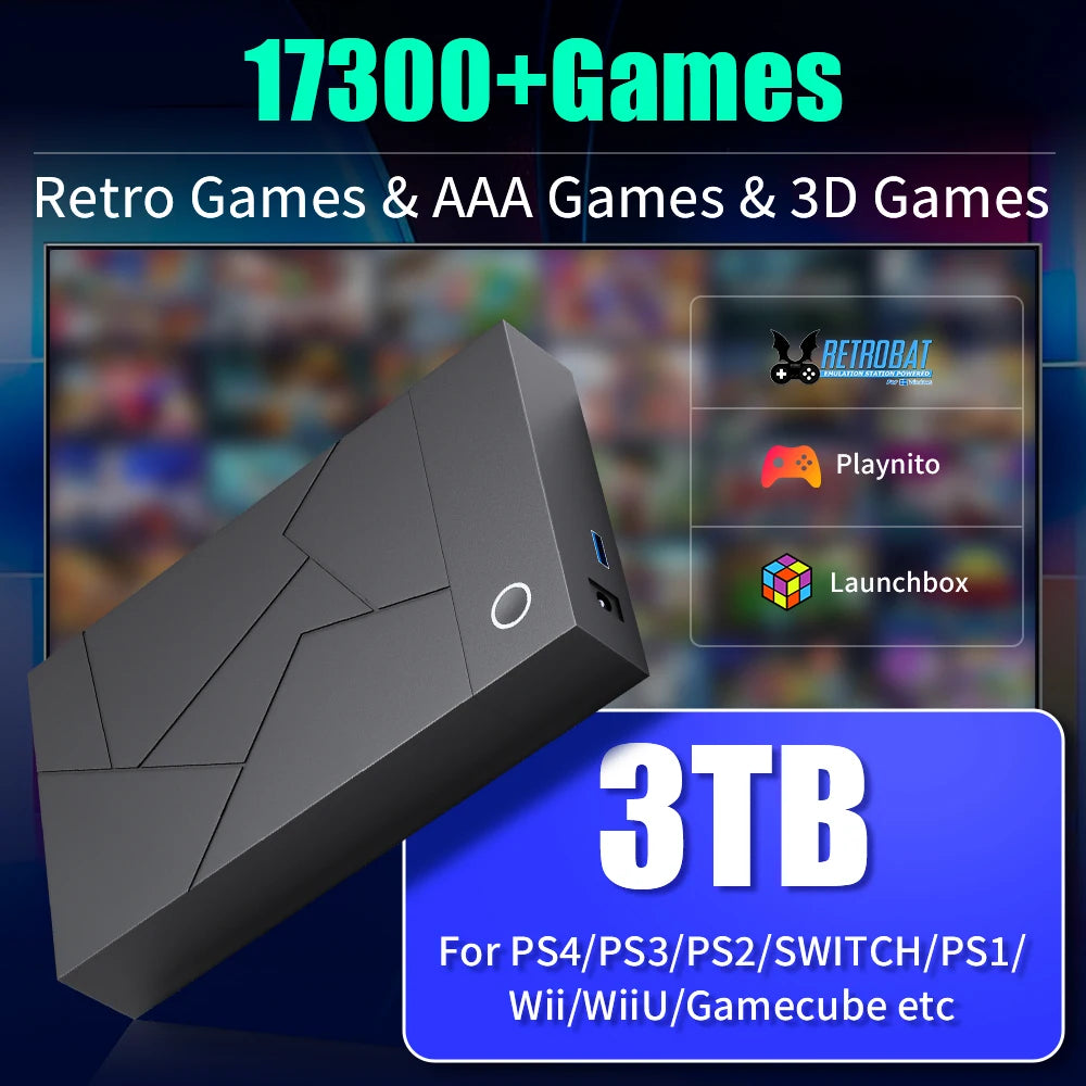 3 System in 1 Gaming HDD Retro Video Game Console for PS4/PS3/PS2/Switch/Wii/WiiU for PC/Laptop with 17300+ AAA/3D/Retro Games