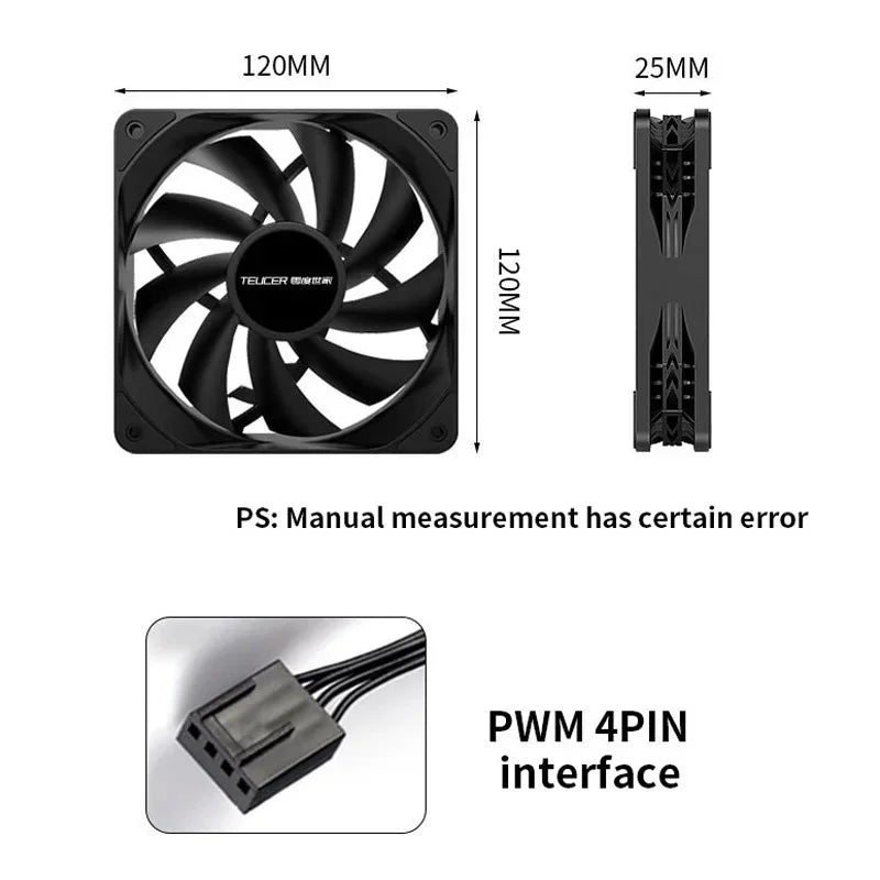 Teucer 12cm Chassis Fan PWM Control 1800rpm Silent Computer Case CPU Cooler Heatsink Ventilador Water Radiator 120mm Cooling Fan