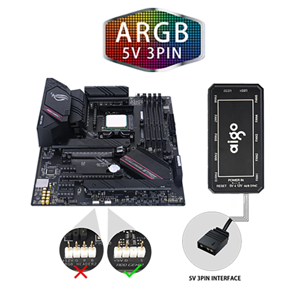 Aigo AR12 Weiß 120mm PC Computer Gehäuselüfter Kühlung Kühler 6PIN Einstellbare RGB Led 12cm Stumm Ventilador Geschwindigkeit Einstellen 5V ARGB Fans