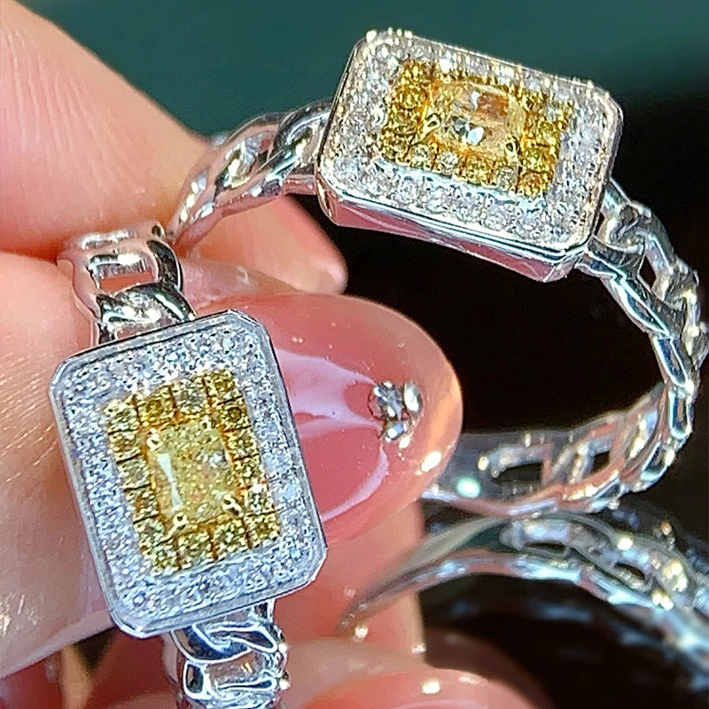 Aazuo Echt Gelbe Diamanten Weiße Diamanten 0,40 ct 18K Gold Quadrat Ring Gehobenen Trendy Senior Party Senior Anpassen Edlen Schmuck