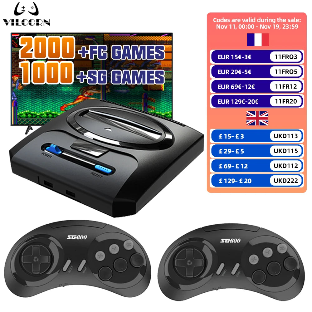 VILCORN Video Game Console For Sega Mega Drive Genesis FC Dendy 16BIT Segas-MD Console Support HDMI Output 4k Retro Game Machine