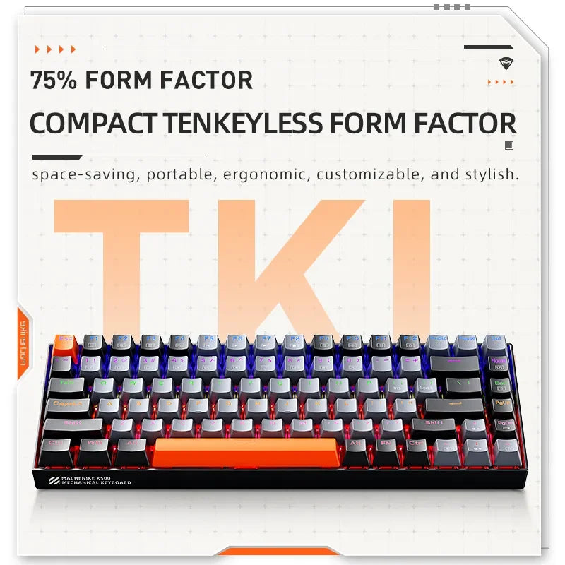 Machenike K500A-B84 Mechanische Tastatur 75 % TKL Hot-Swap-fähige kabelgebundene Gaming-Tastatur 6-farbige Hintergrundbeleuchtung 84 Tasten für PC-Gamer Laptop