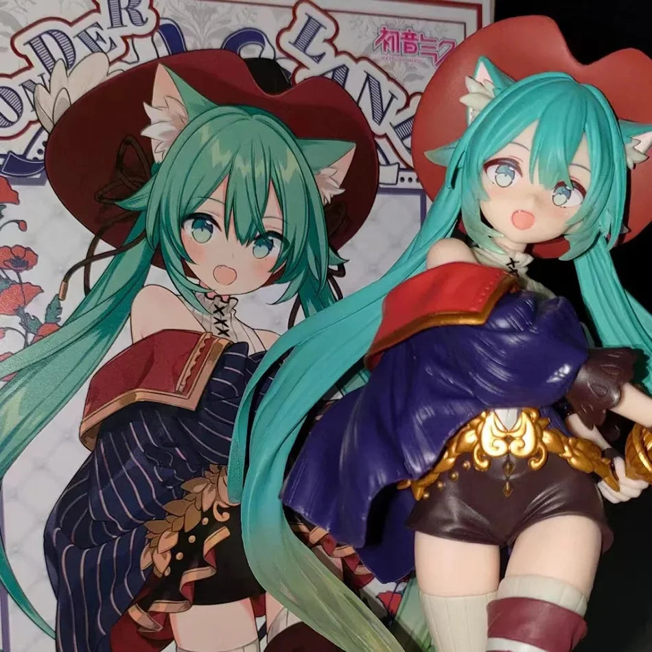 Hatsune Miku Desktop Cute Action Figure Tale Wonderland Miku Puss in Boots Anime Figurine Kawaii Girl Model Toy Adorable Decor