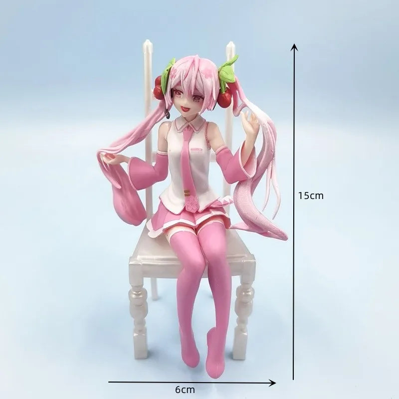 Japanese Anime Hatsune Miku Figure Sexy Character Ornaments  white pink chair Kawaii Car Decoration Collectible Model  gift