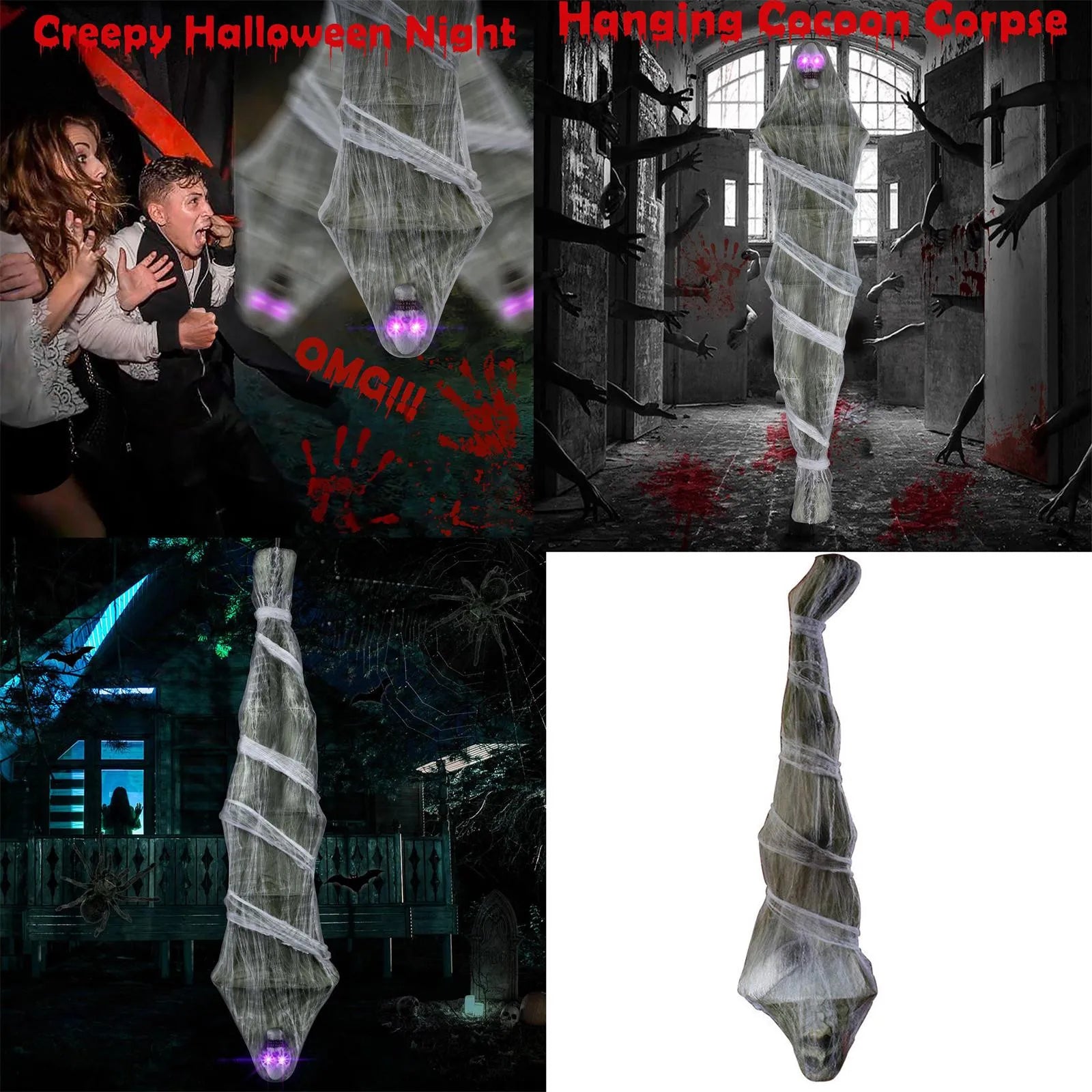 Halloween 72 Inch Life Size Hanging Creepy Cocoons Corpse Upside Down Ghost Scary Mummy Decoration Party Home Ornament Props New