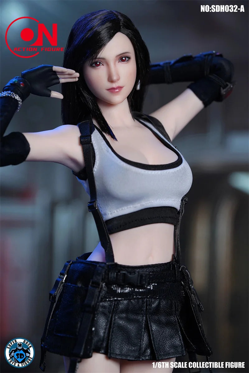 SUPER DUCK SDH032 1/6 Tifa Kopfskulptur mit kurzem/langem Haar und blasser Haut, geschnitztes Modell für 12'' TBL PH JO Actionfigurenkörper