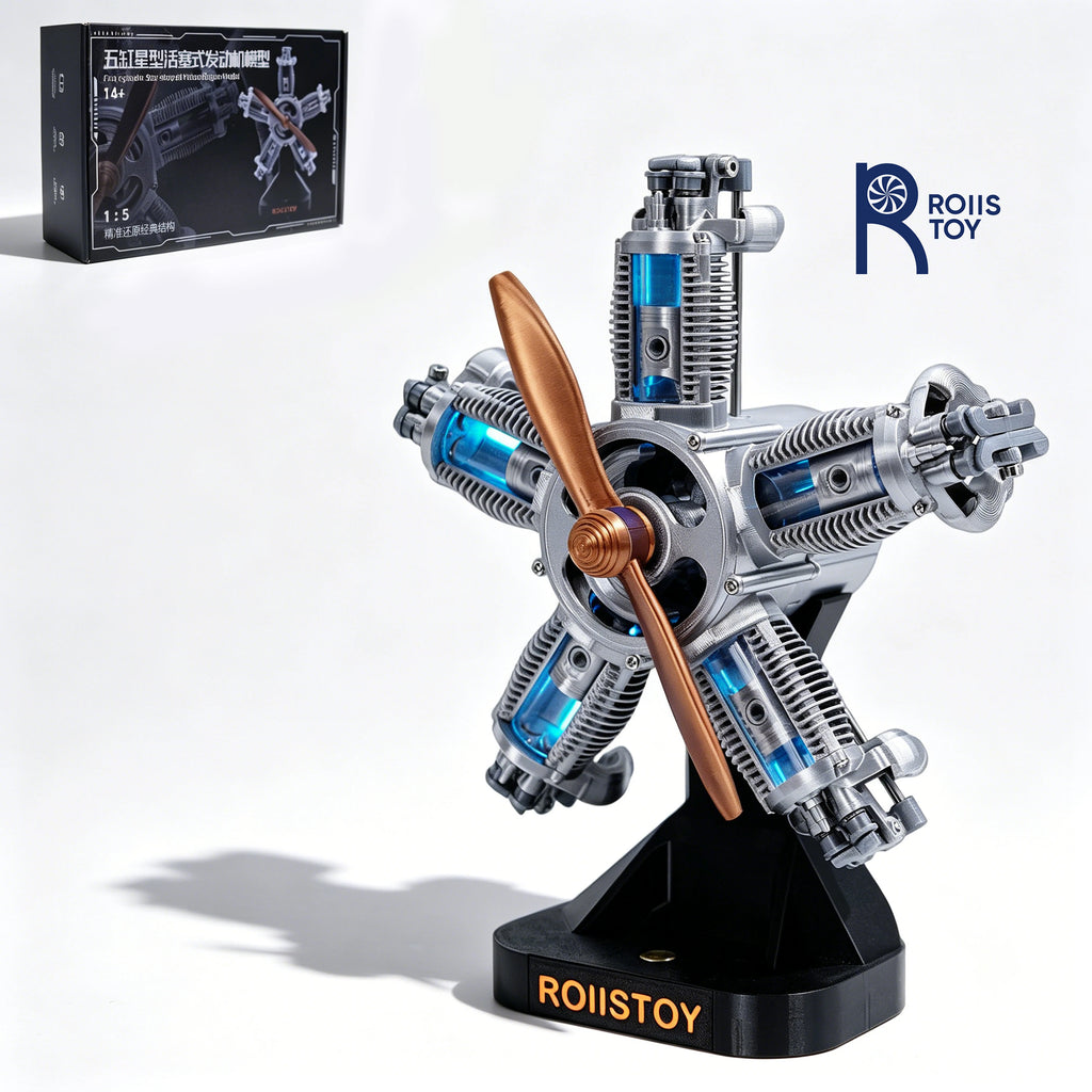 5-Cylinder Radial Engine Building Set Mini Military Plane Engine Model Kit That Runs Compatible with WW2 Blocks DIY Assembly STE