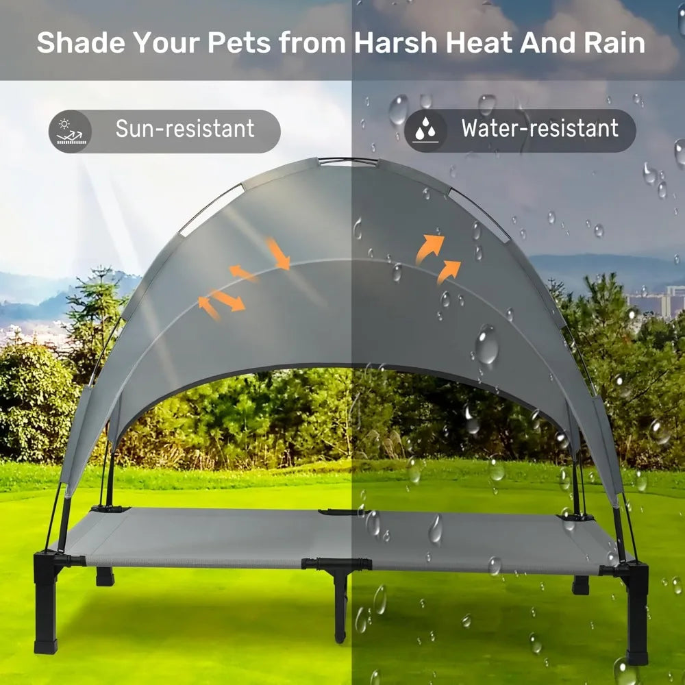 Erhöhtes Hundebett mit Baldachin, tragbares Hundebett mit abnehmbarem Schattenzelt, erhöhtes Kühlbett für Haustiere im Freien für Hunde