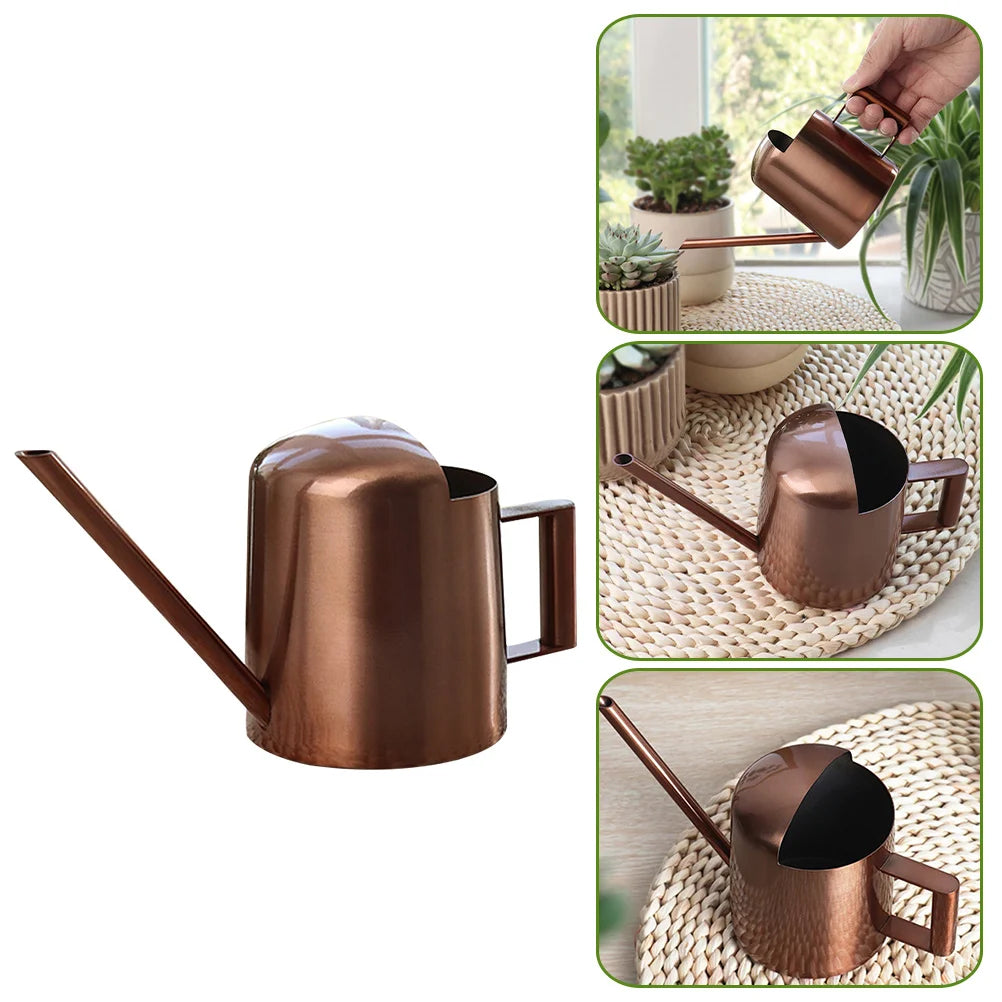 Indoor Plants Watering Can Houseplant Garden Stainless Steel Metal Brown Flower Pot Child