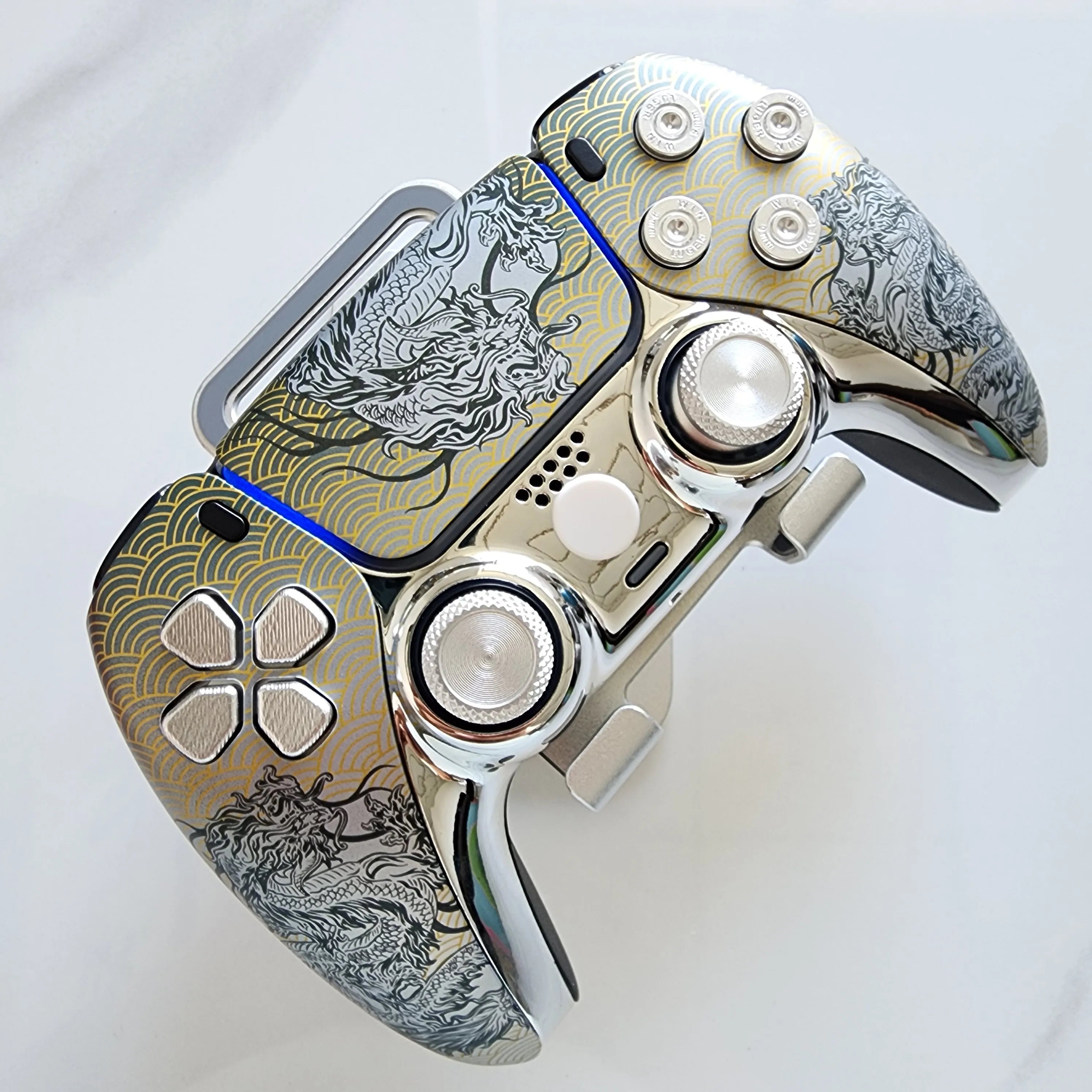 High-End Limited Edition Original Customized Modified Ps5 Game Console Handle Ps5 Original Handle Wireless Controller Ps5 Dualsense Wireless Controller: Domineering Silver Dragon