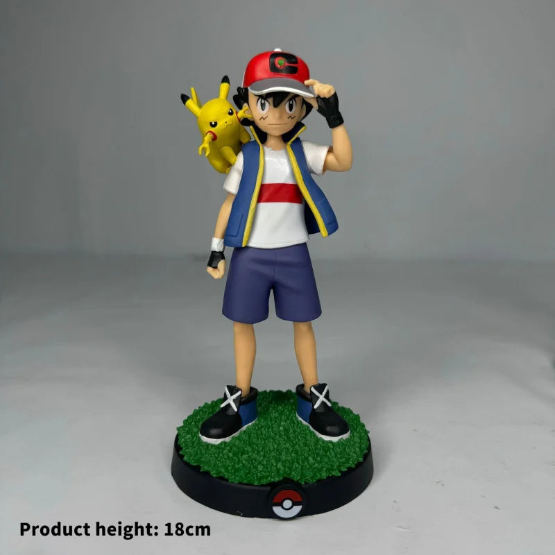 18CM Pikachu PVC Statue - Ash's Pikachu Figure, Anime Collectible Model, Desktop Decor, Gift Box Packaging, Birthday Gift