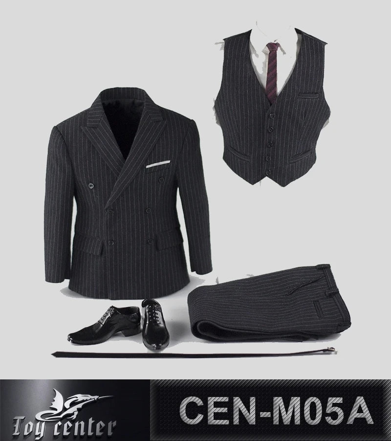 Toy Center CEN-M05 1/6 Scale Male Gentleman Striped Suit Clothes Model Fit AT027 TBL M34 M35 Strong Muscular Action Figure Body