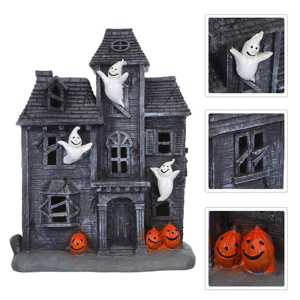 Halloween Glowing Haunted House Decor Ghost Spooky Statue Desktop Decoration Figurine Party Outdoor