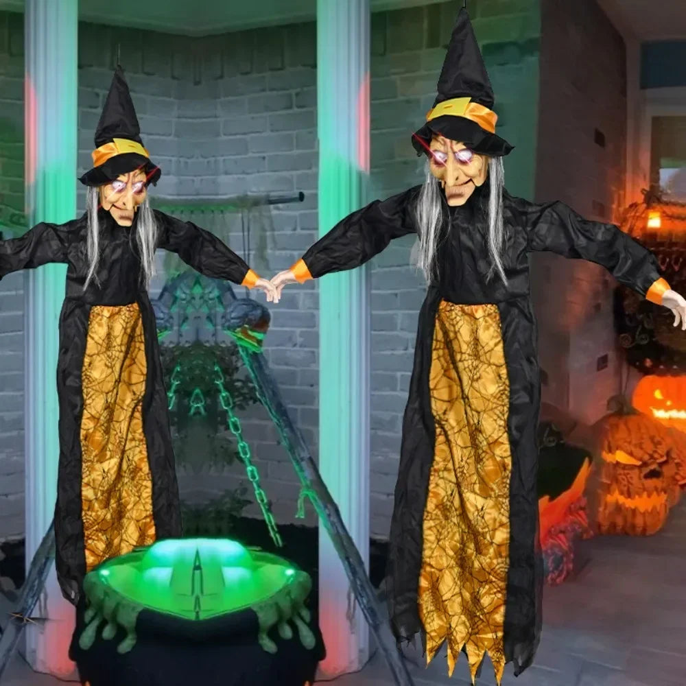 2025 Hot Halloween Decor Talking Witch Outdoor Spooky Animatronic Witch Decor Prop Red Eye Animated Witch Home Festival Decor