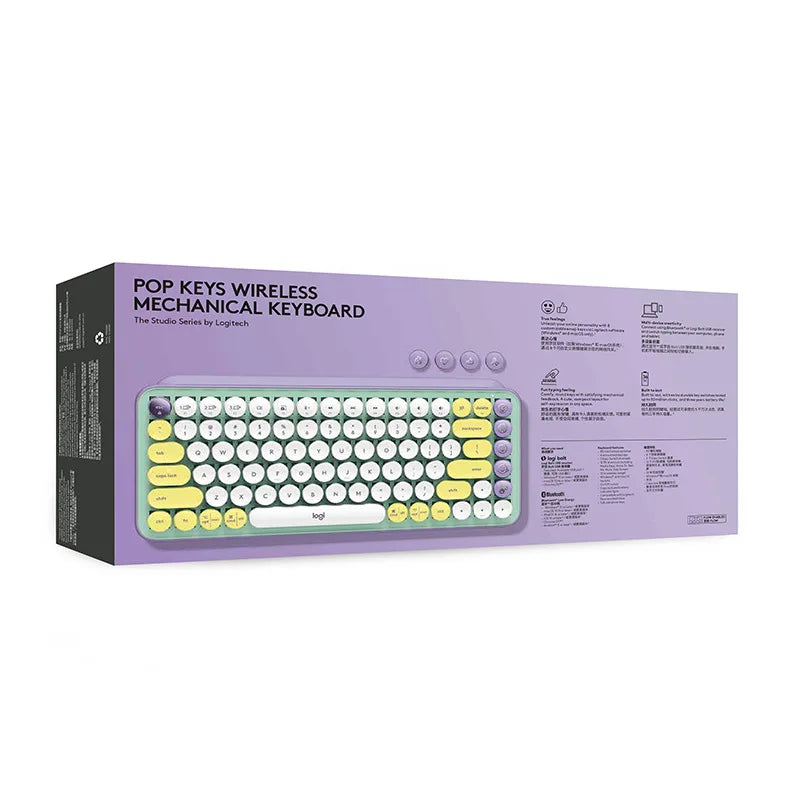 Original Logitech Pop Keys Wireless Mechanical Keyboard Logi POP Mouse Dream Violet 87keys Keyboard Mouse Combos Set For Iaptop