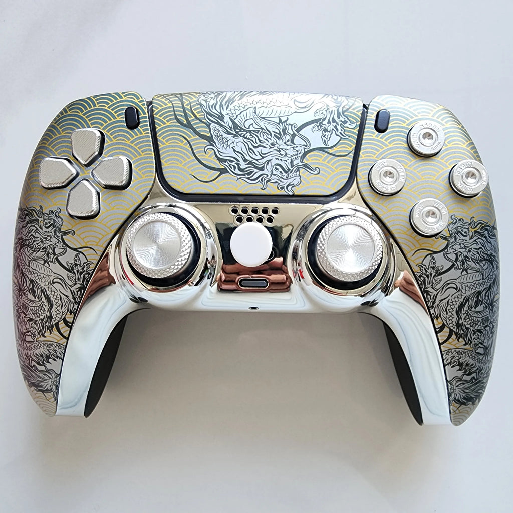 High-End Limited Edition Original Customized Modified Ps5 Game Console Handle Ps5 Original Handle Wireless Controller Ps5 Dualsense Wireless Controller: Domineering Silver Dragon
