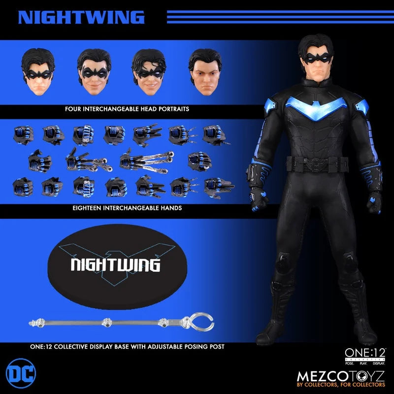 In Stock Original Mezco Toys One:12 Nightwing Anime Action Figure 1/12 Scale Mobile Doll Collectible Toy 4 Replace Fces Gift