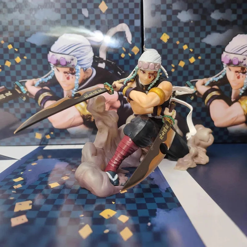 Demon Slayer Figurine Musui Tengen Column Loudspeaker Dual Blade Combat Posture Action Figure Desktop Computer Case Decoration