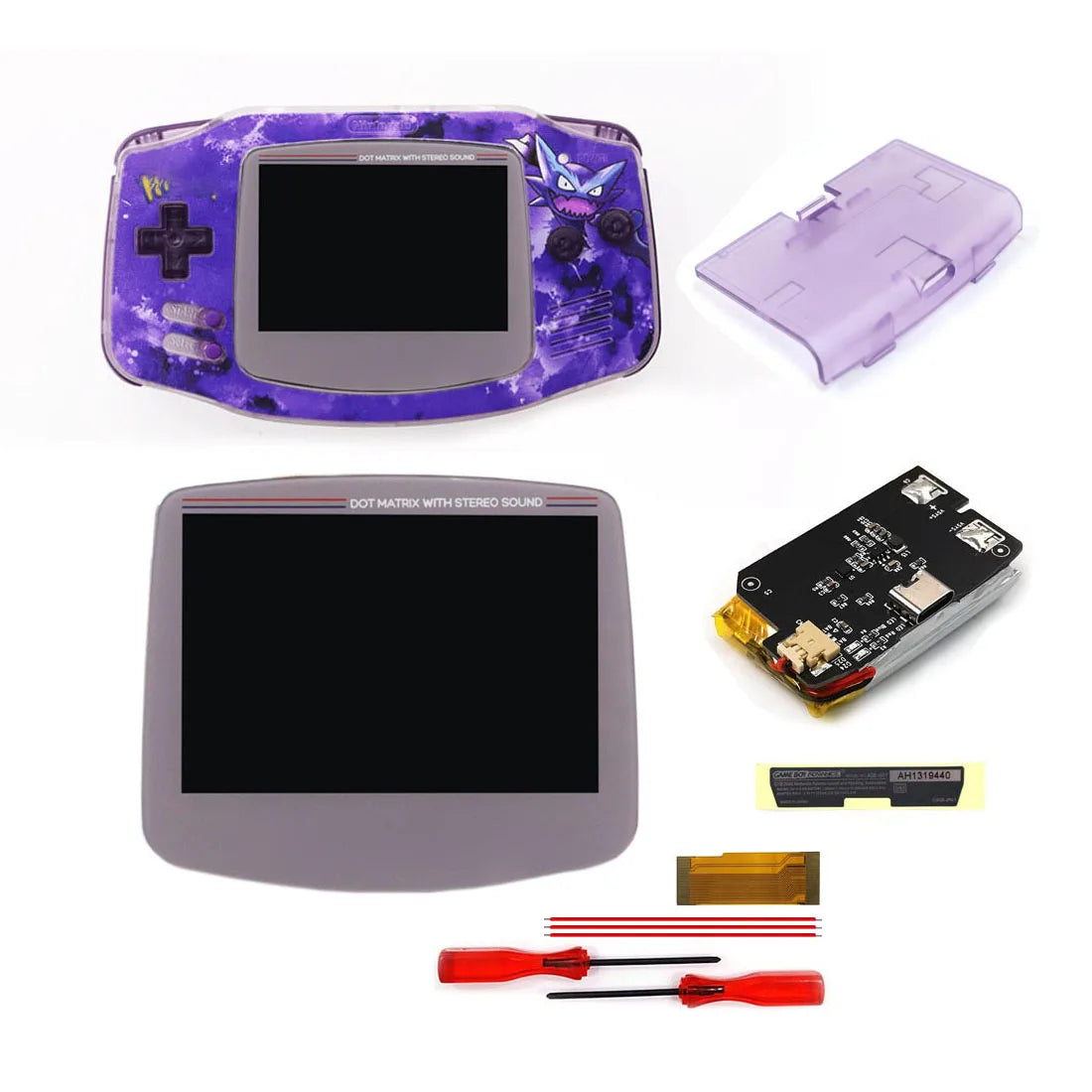 Hispeedido TYPE-C 1800 mah Battery Drop in 3.0" V5 Laminated LCD display For GBA IPS highlight screen  w/ UV housing Shell