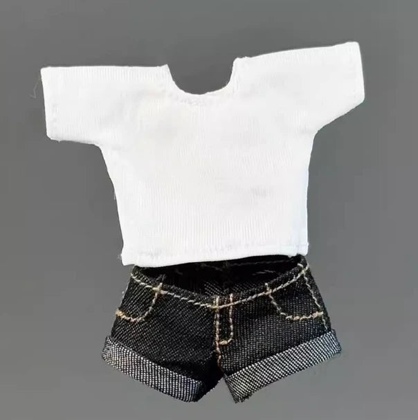 1/12 Мащабна женска войнишка, ежедневна широка бяла тениска, мини горещи шорти, къдрави къси панталони за 6" OB BJD екшън фигурка, модел на тяло