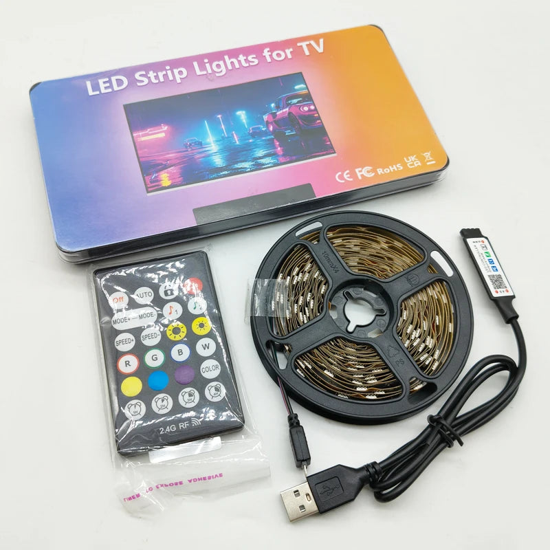USB-LED-Leuchten für 55-75-Zoll-TV, LED-Hintergrundbeleuchtung, RGB-Lichtstreifen, Musiksynchronisation, Farbwechsel, Bluetooth-App-Steuerung für Spielzimmer