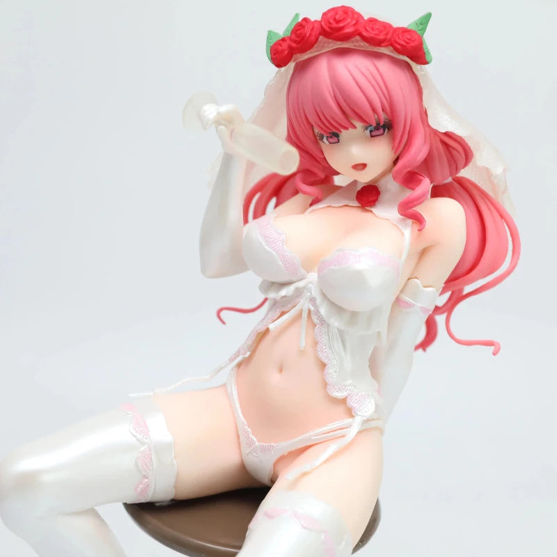 New 24cm Anime Figure Pink Hair Bride Wedding Rose Veil Collectible Statue Desktop Ornament Computer Case Decoration Boxed Model