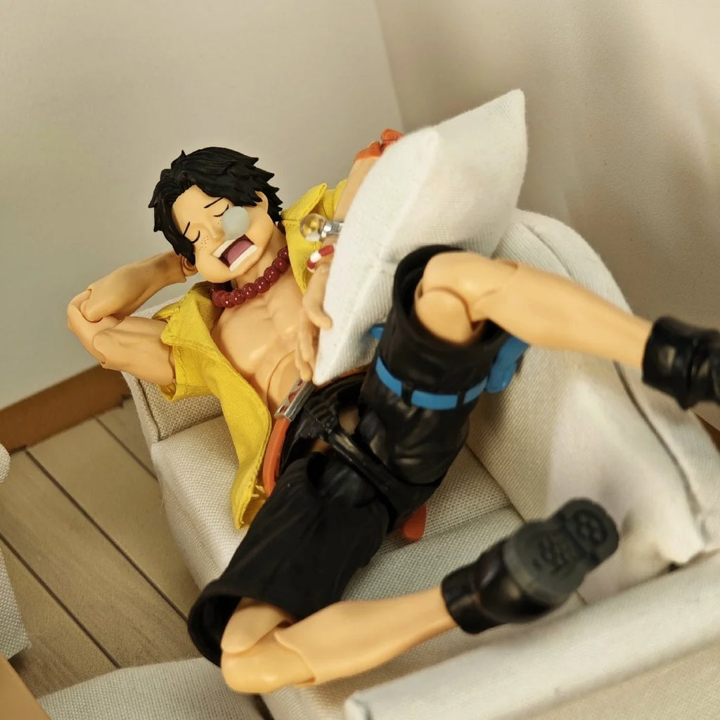One Piece Shf Anime Handmade ACE Tailored Generation Yellow A Short Sleeved Shirt Built In Iron Wire Is Suitable for 1/12 Toys