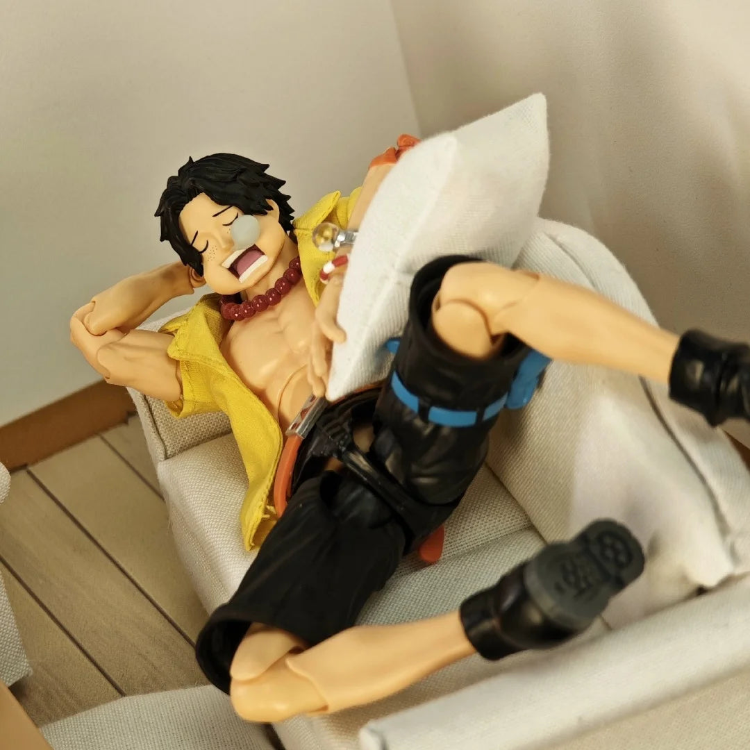 One Piece Shf Anime Handmade ACE Tailored Generation Yellow A Short Sleeved Shirt Built In Iron Wire Is Suitable for 1/12 Toys